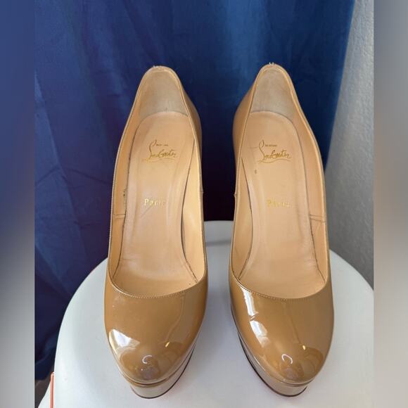 Christian Louboutin Almond Toed Bianca 140 Heels - Camel Patent Leather | 40.5 - Picture 12 of 16